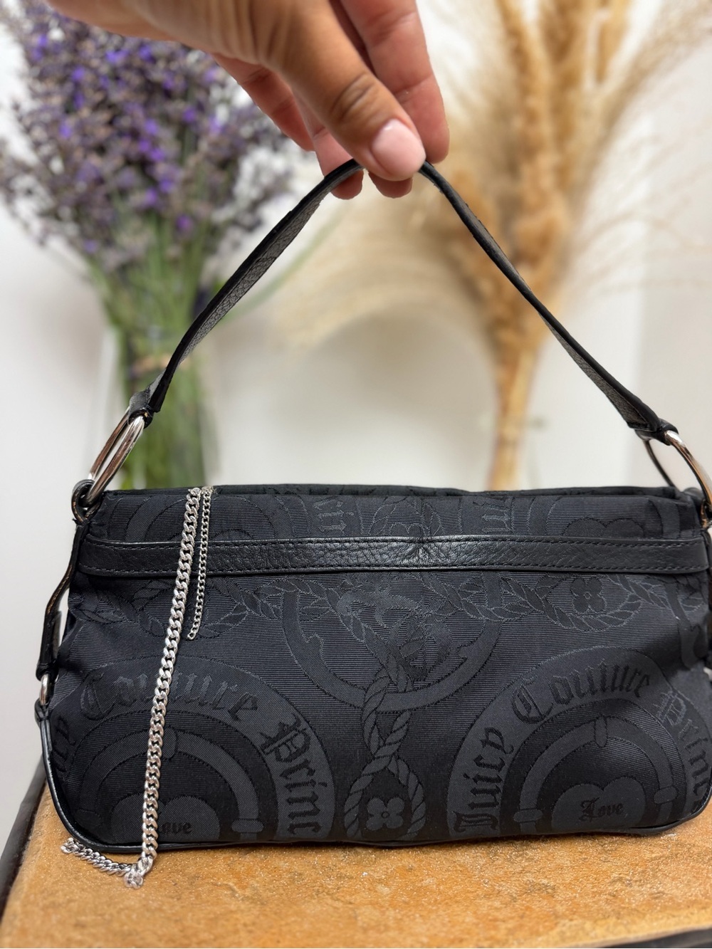 Vintage Y2K Juicy Couture Love P&G Black Jacquard Baguette